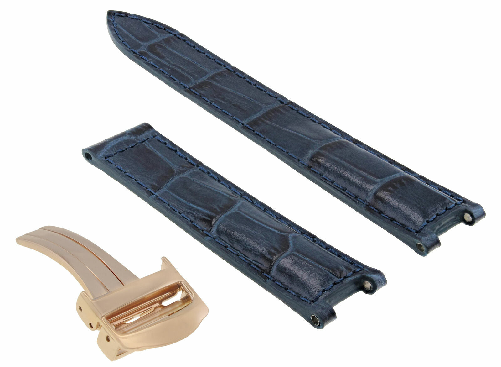 LEATHER BAND STRAP DEPLOYMENT CLASP FIT FOR CARTIER PASHA 2324 18MM BLUE ROSE