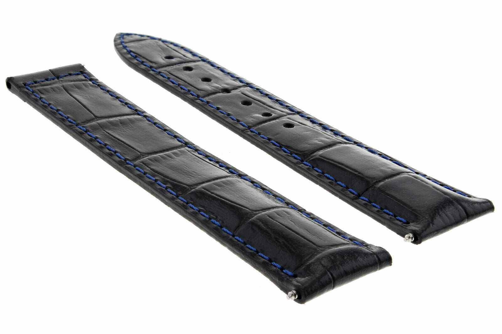 20MM LEATHER STRAP BAND FOR 41MM OMEGA SEAMASTER PLANET OCEAN BLACK BLUE STITCH