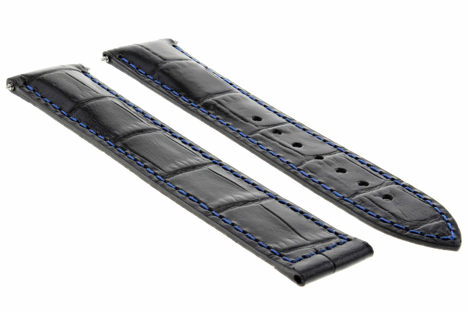 20MM LEATHER STRAP BAND FOR 41MM OMEGA SEAMASTER PLANET OCEAN BLACK BLUE STITCH