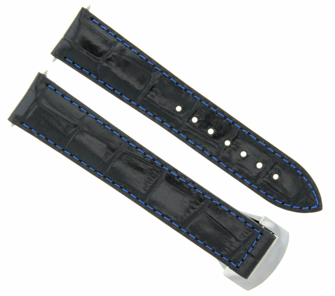 20MM LEATHER STRAP BAND FOR 41MM OMEGA SEAMASTER PLANET OCEAN BLACK BLUE STITCH
