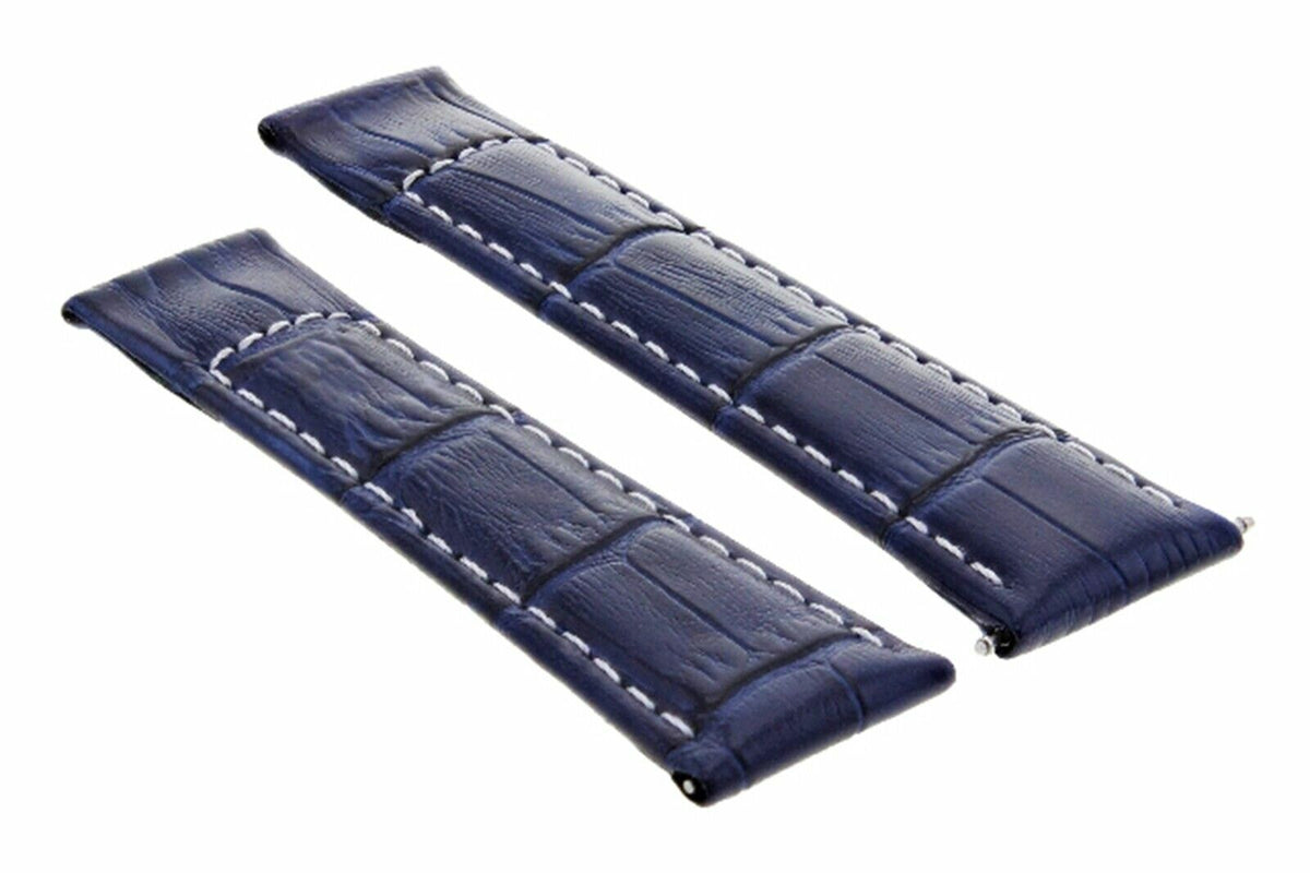 20MM LEATHER WATCH BAND STRAP FITS ALL ROLEX DAYTONA MODEL SHORT-MEDIUM ENDPIECE, Blue White Stitching (Short), view 2