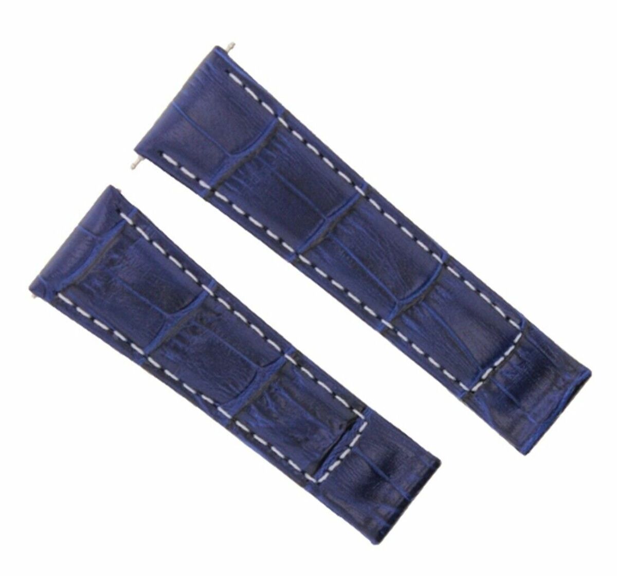 20MM LEATHER WATCH BAND STRAP FITS ALL ROLEX DAYTONA MODEL SHORT-MEDIUM ENDPIECE, Blue White Stitching (Short)