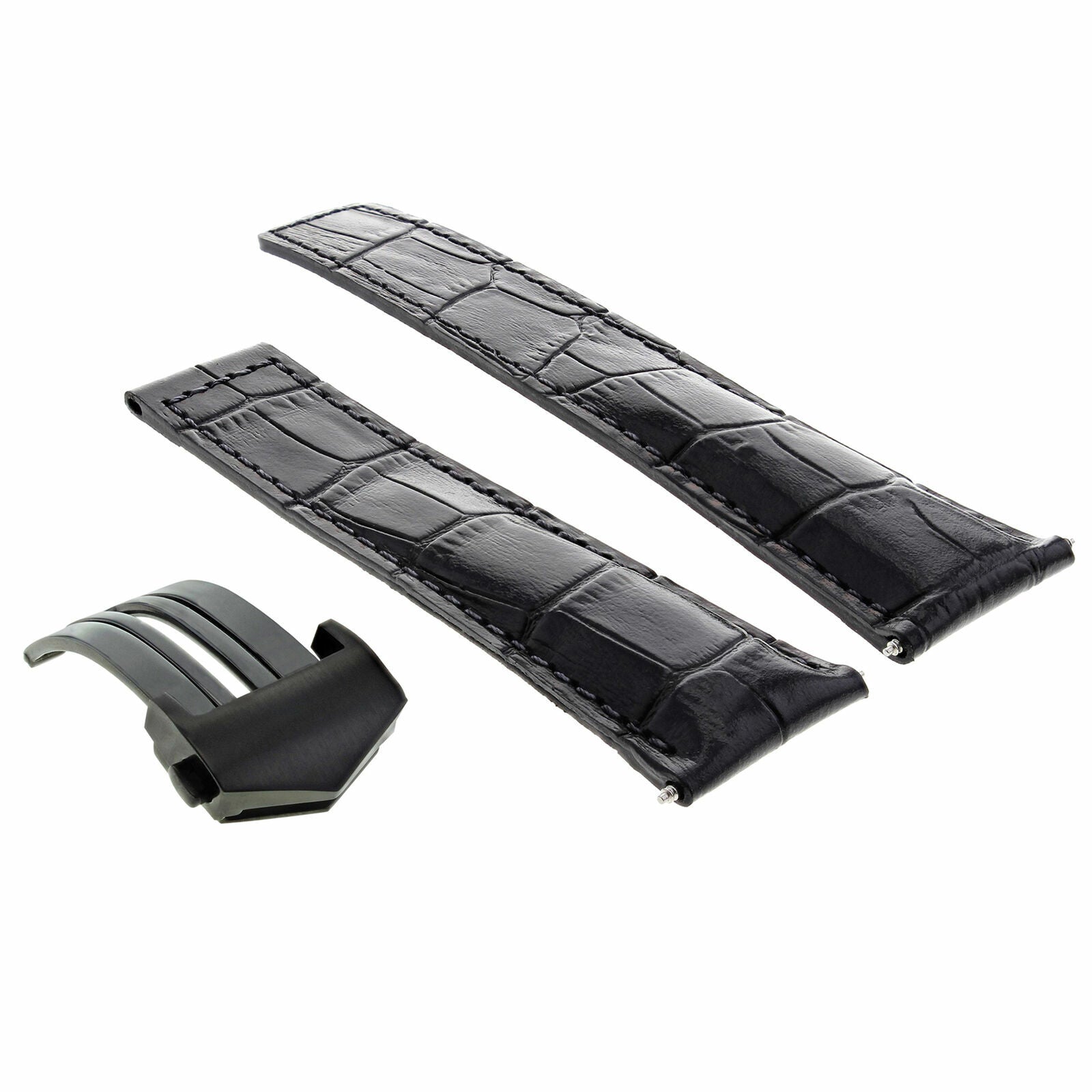 22MM LEATHER WATCH STRAP BAND CLASP FOR TAG HEUER CARRERA MONACO 36 BLACK