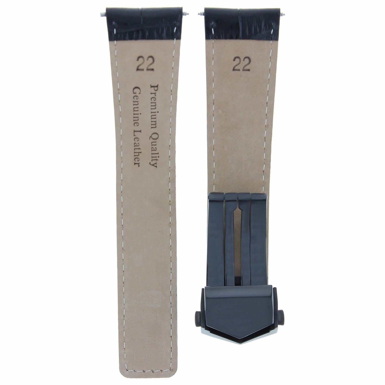 22MM LEATHER WATCH STRAP BAND CLASP FOR TAG HEUER CARRERA MONACO 36 BLACK