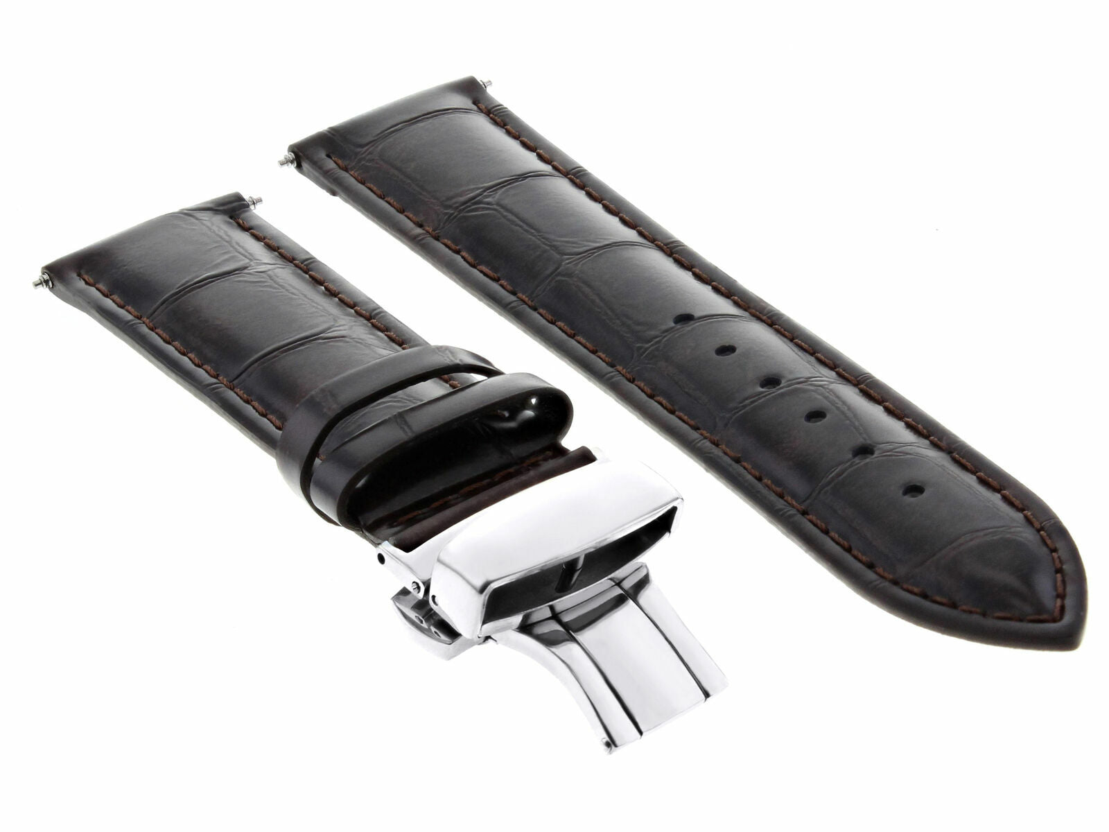 22MM LEATHER WATCH BAND STRAP DEPLOY CLASP FOR BULOVA 96A108 96G175 DARK BR0WN