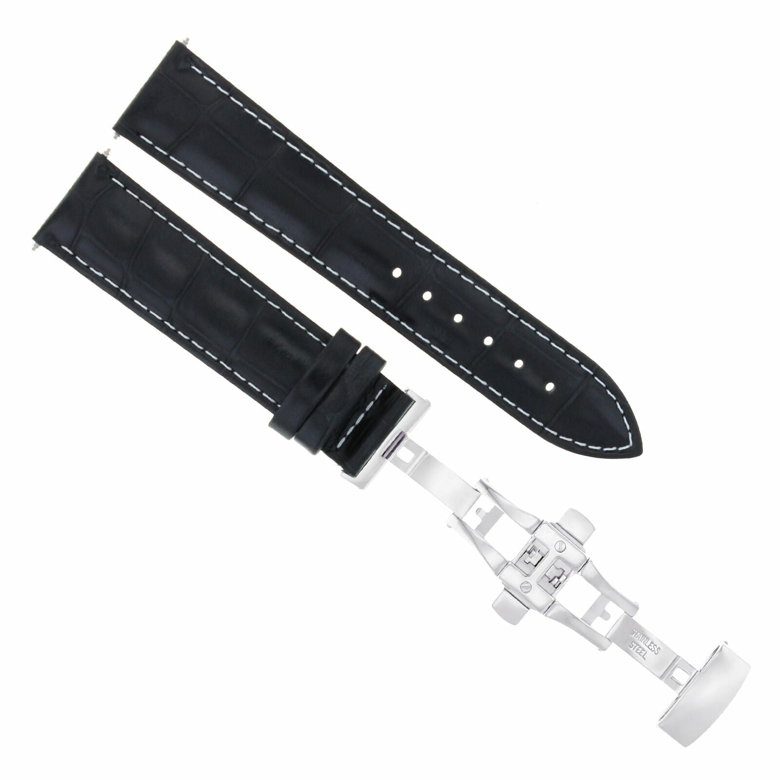 20MM LEATHER WATCH BAND STRAP DEPLOYMENT CLASP FOR ROLEX CELLINI WATCH BLACK WS