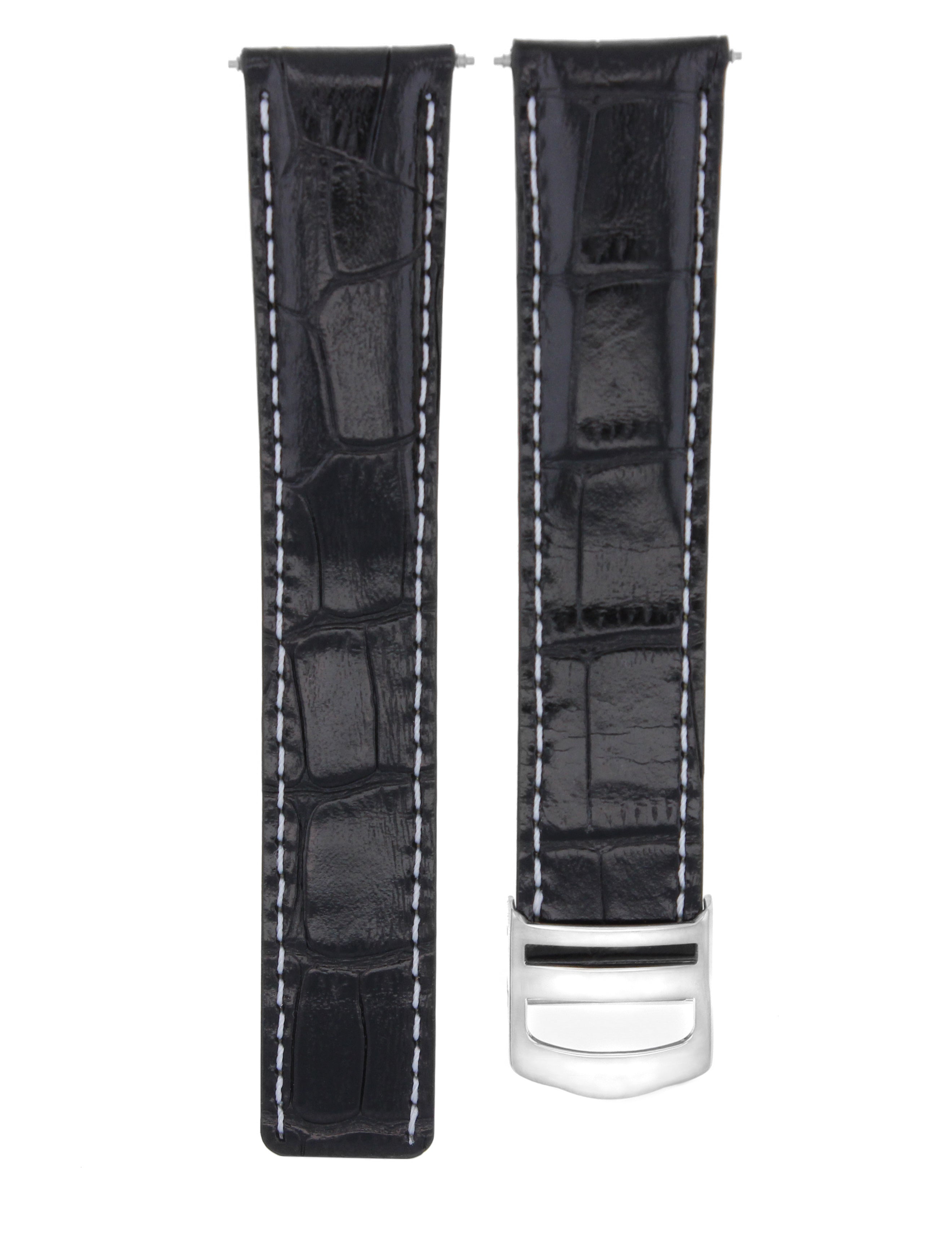 20MM LEATHER BAND STRAP FOR FIT CARTIER TANK FRANCAISE WATCH CLASP 20/18 BLACK