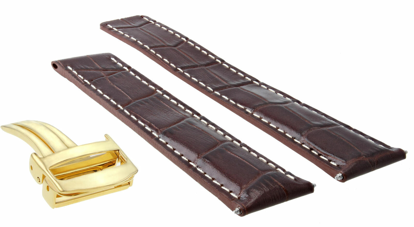 20MM LEATHER BAND STRAP FOR CARTIER TANK WATCH DEPLOYMENT CLASP BROWN WS GOLD