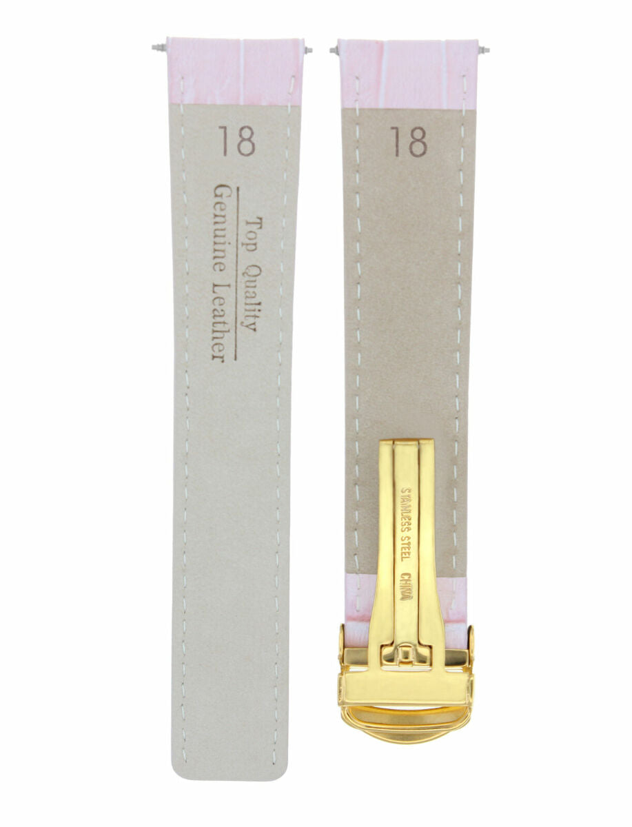 18MM LEATHER STRAP BAND DEPLOYMENT CLASP FOR CARTIER TANK 18/16 PINK #1CD GOLD