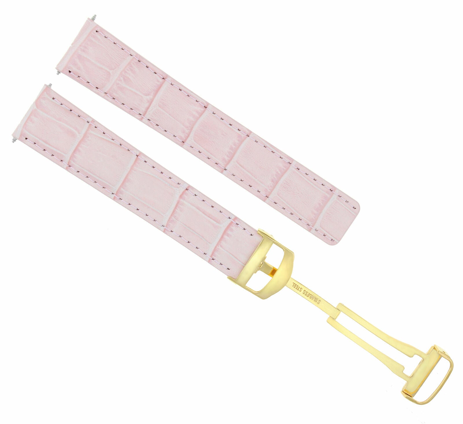 18MM LEATHER STRAP BAND DEPLOYMENT CLASP FOR CARTIER TANK 18/16 PINK #1CD GOLD