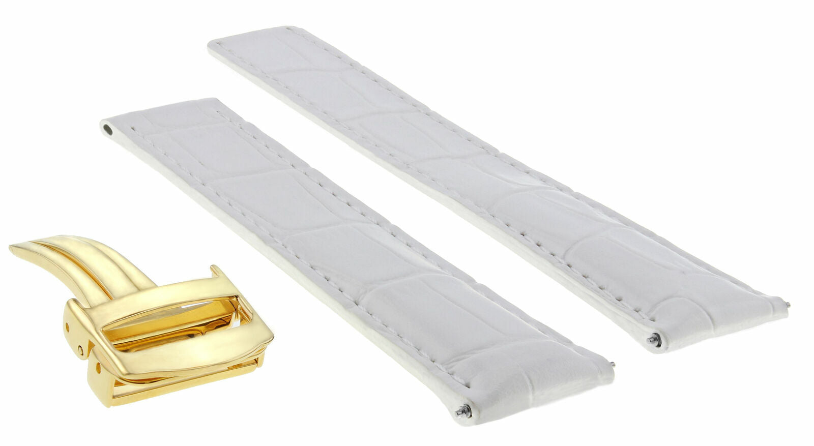 18MM LEATHER WATCH BAND STRAP FOR 35MM CARTIER TANK WATCH 18/16 WHITE CLASP GOLD