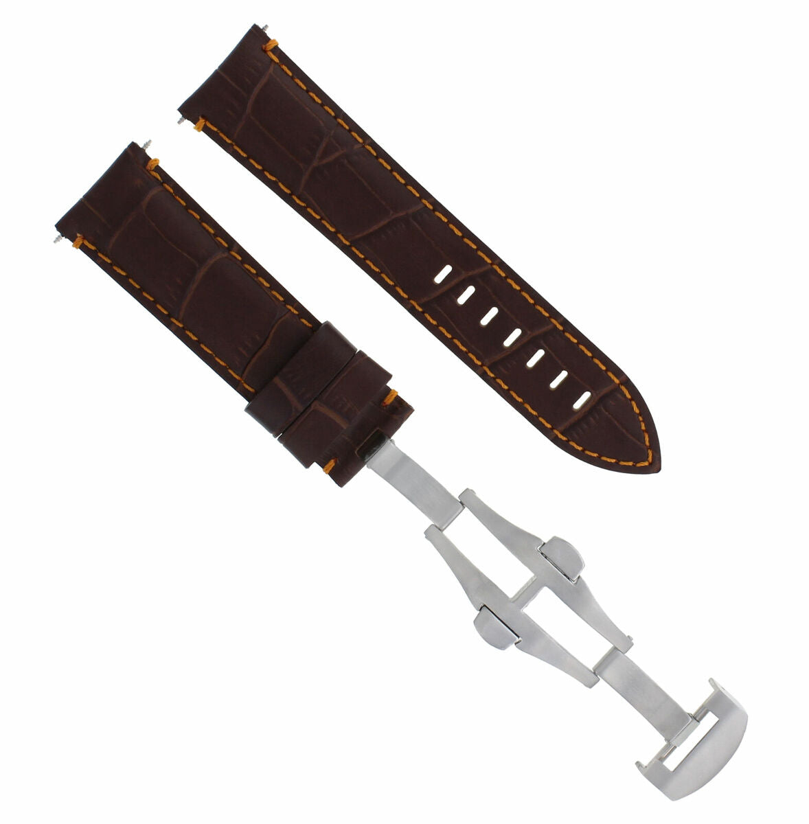 24MM LEATHER BAND STRAP FOR BREITLING NAVITIMER, CHRONOMAT COLT + CLASP BROWN OS