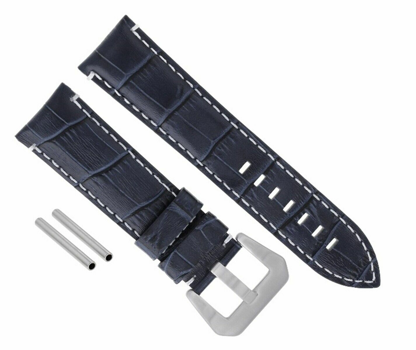 24MM LEATHER BAND WATCH STRAP FOR LUM TEC M51 M47 M44 M43 M33 BLACK WHITE STITCH