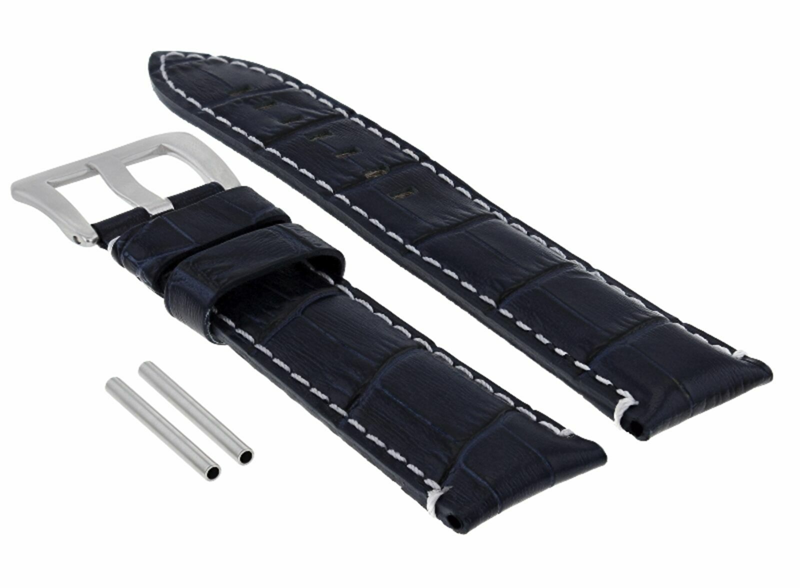 24MM LEATHER BAND WATCH STRAP FOR LUM TEC M51 M47 M44 M43 M33 BLACK WHITE STITCH