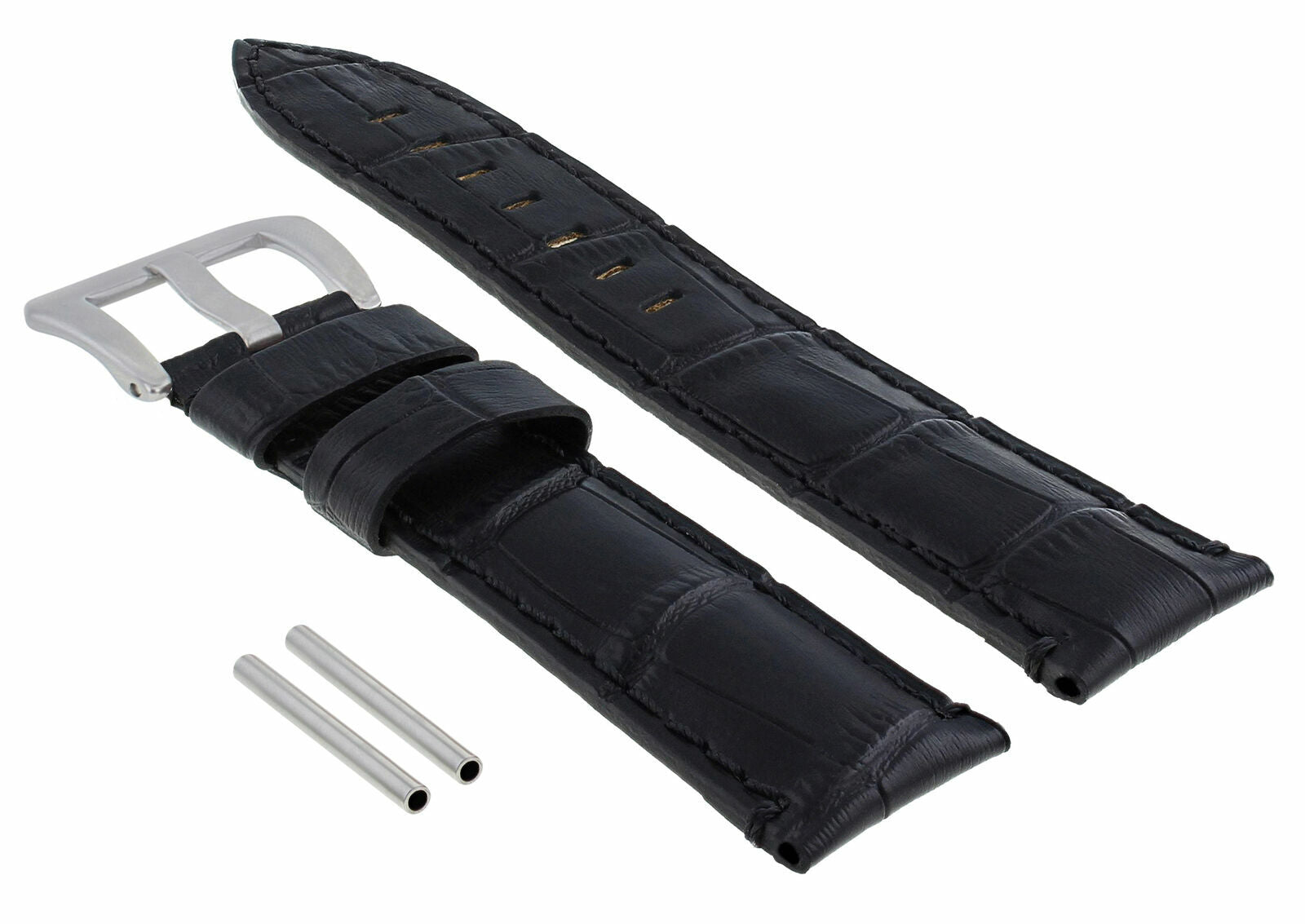 24MM GENUINE LEATHER WATCH BAND STRAP FOR LUM TEC M51 M47 M44 M43, M33 BLACK