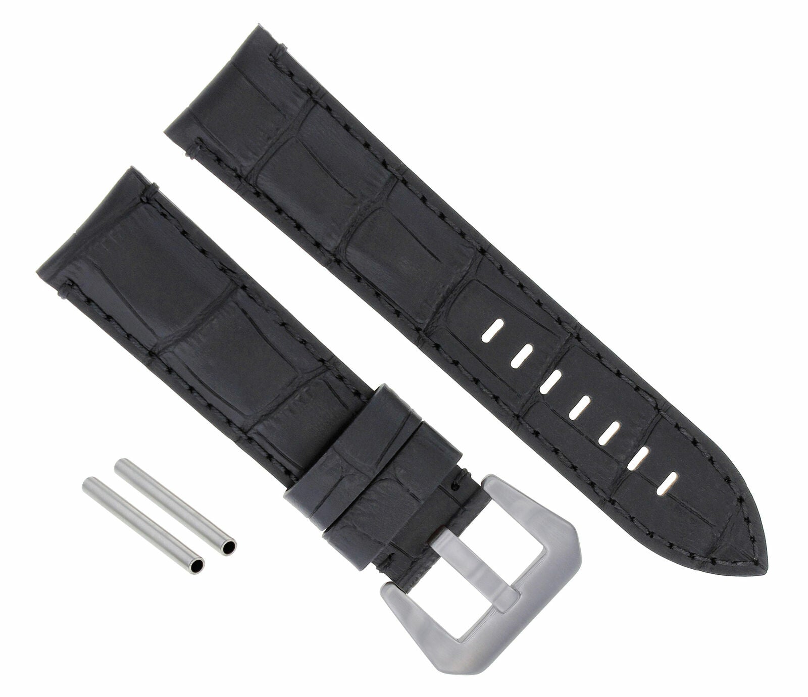 24MM GENUINE LEATHER WATCH BAND STRAP FOR LUM TEC M51 M47 M44 M43, M33 BLACK