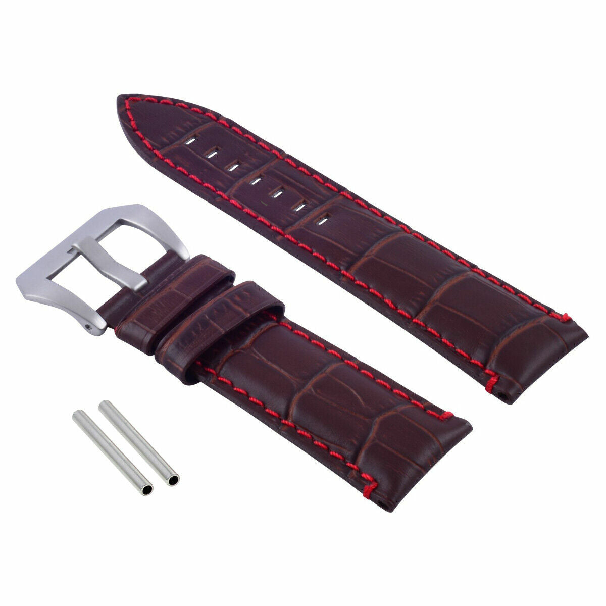 24MM GENUINE LEATHER WATCH BAND STRAP FOR LUM-TEC WATCH BROWN RED STITCH