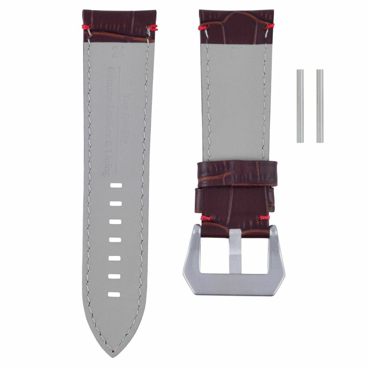 24MM GENUINE LEATHER WATCH BAND STRAP FOR LUM-TEC WATCH BROWN RED STITCH