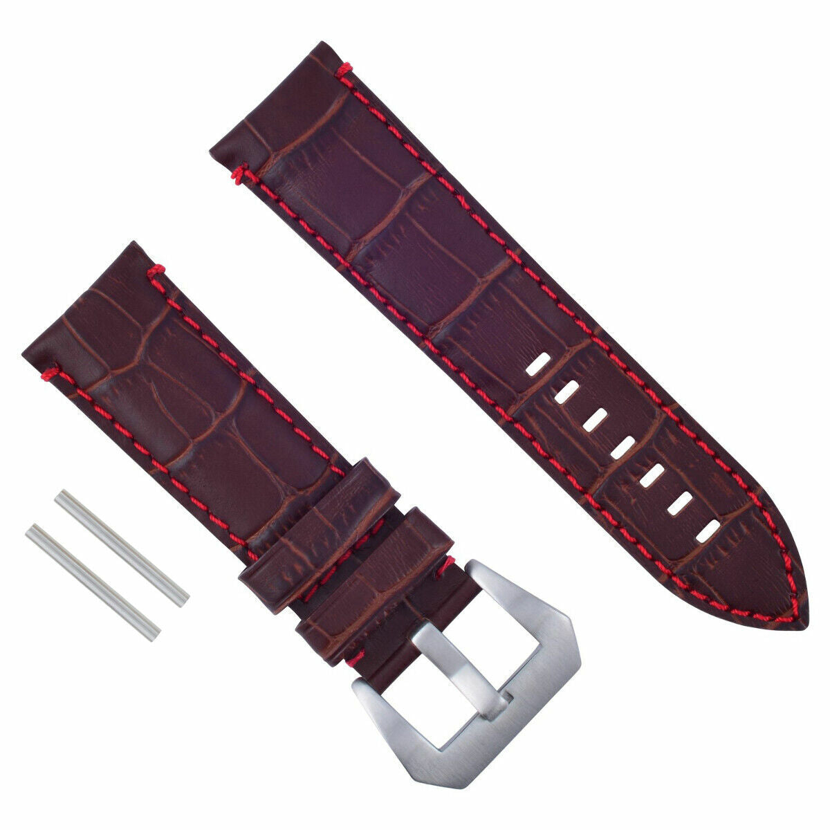 24MM GENUINE LEATHER WATCH BAND STRAP FOR LUM-TEC WATCH BROWN RED STITCH