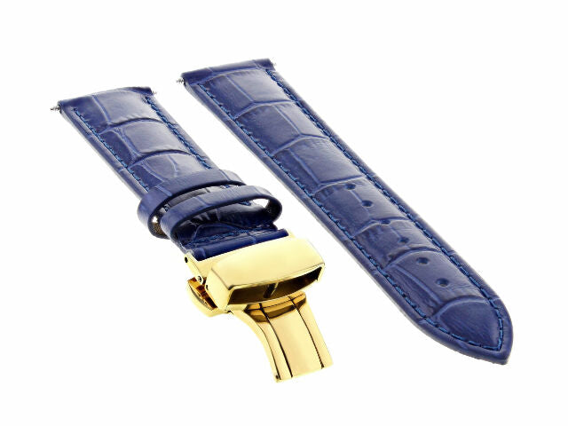 20MM LEATHER WATCH STRAP BAND DEPLOYMENT BUCKLE CLASP FOR TAG HEUER BLUE GOLD