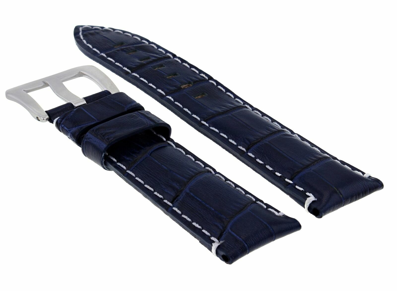 24MM GENUINE LEATHER WATCH BAND STRAP FOR LUM TEC G7 QUARTZ BLUE WHITE STITCH