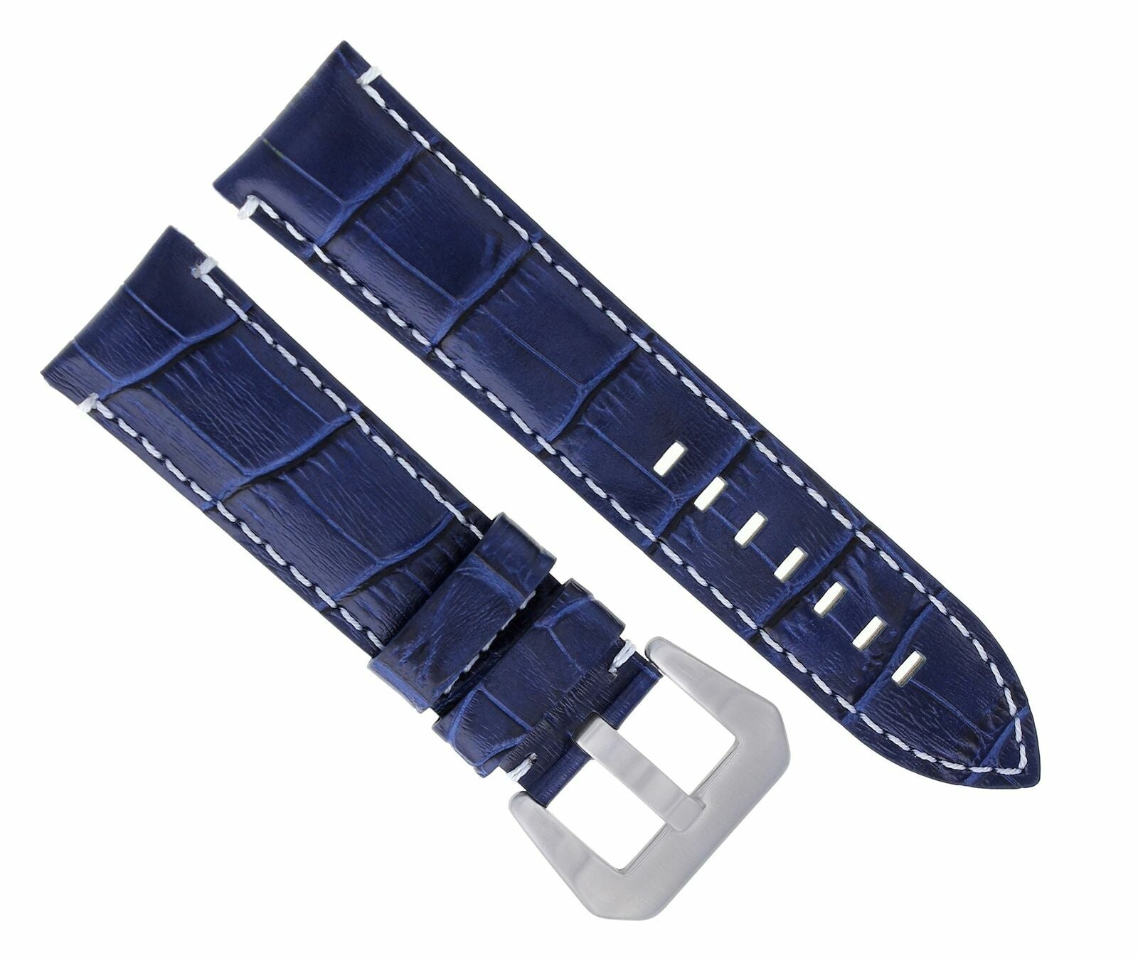 24MM GENUINE LEATHER WATCH BAND STRAP FOR LUM TEC G7 QUARTZ BLUE WHITE STITCH