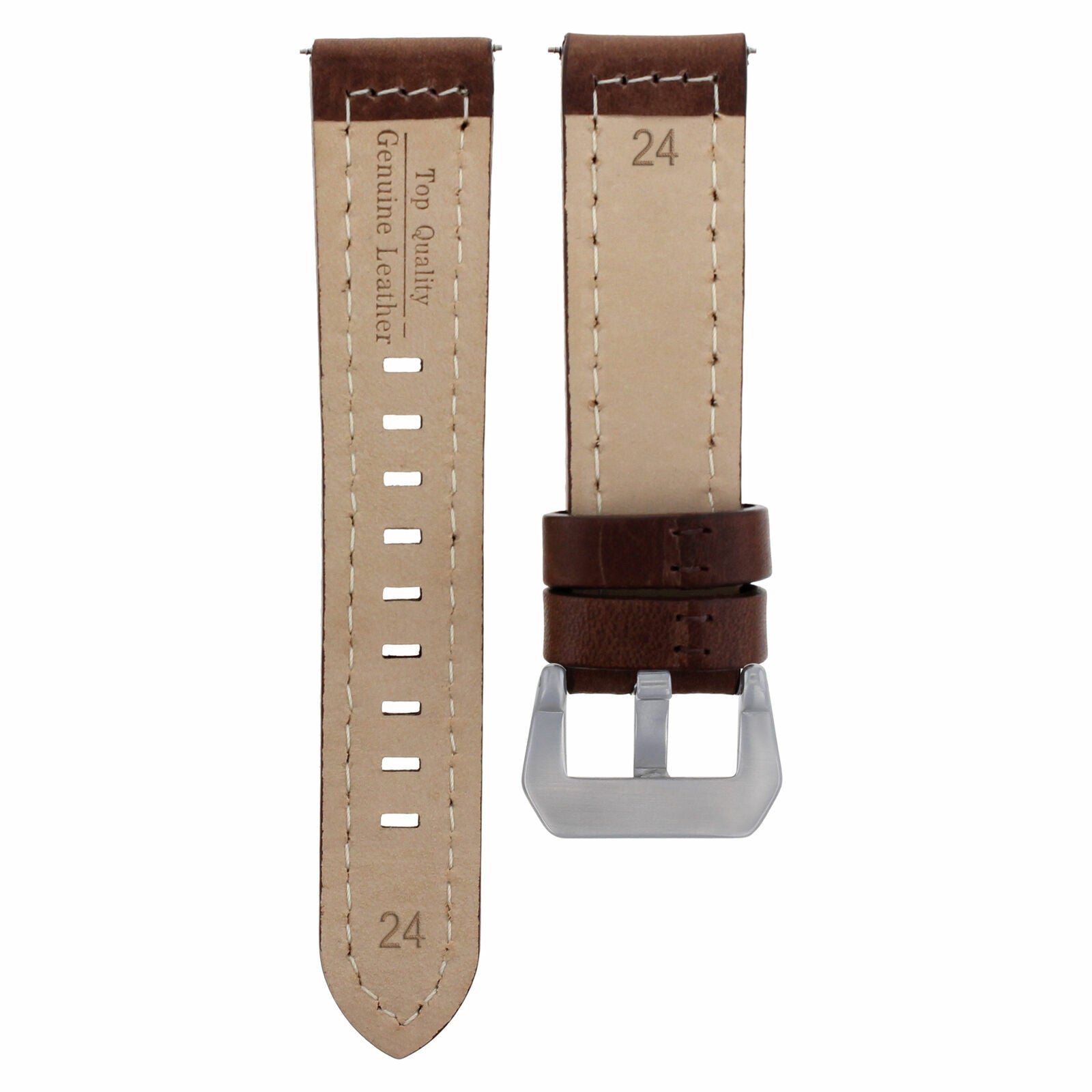 24MM LEATHER WATCH STRAP BAND FOR LUM TEC WATCH M51 M47 M44 M43 M3 LONG D/BROWN