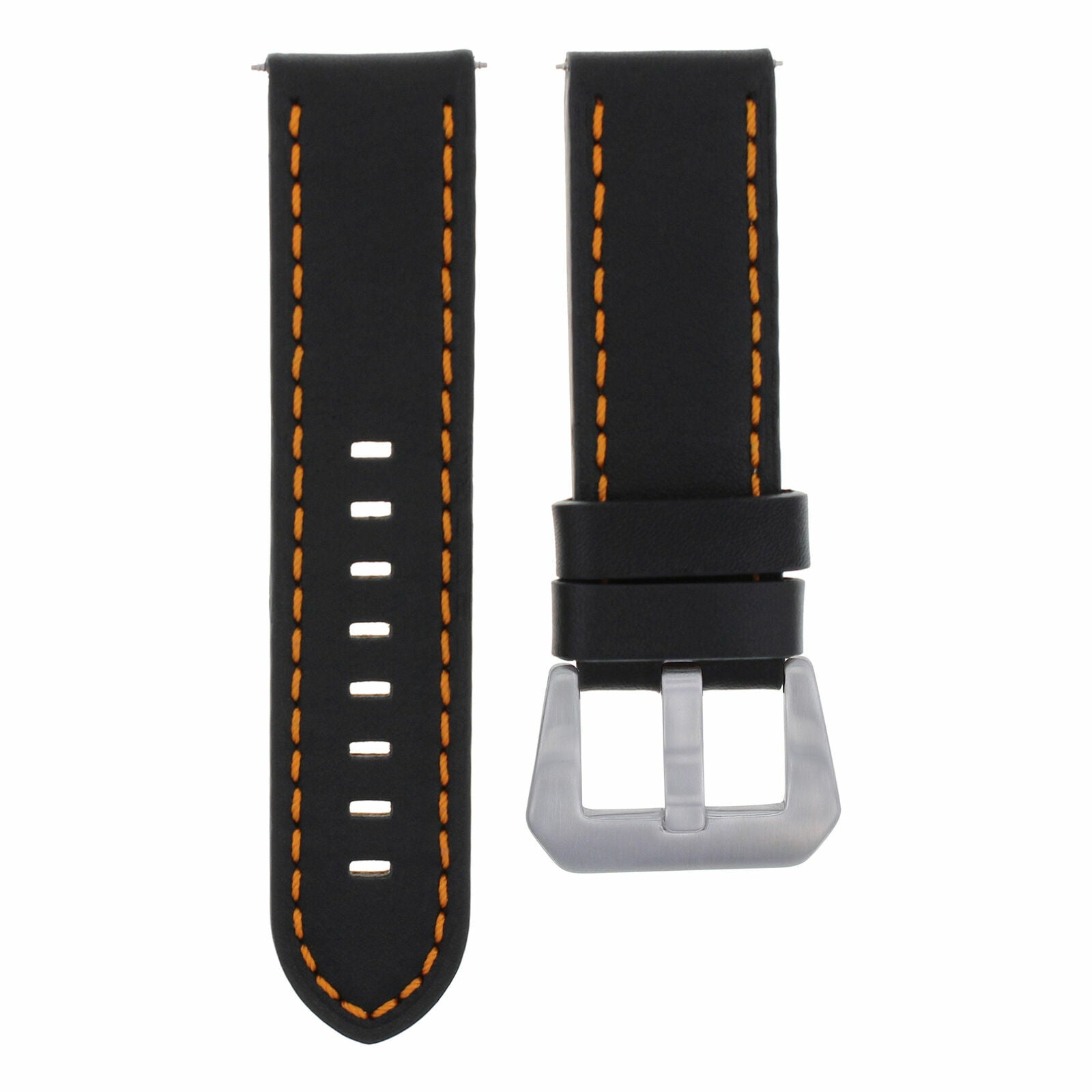 24MM GENUINE LEATHER WATCH BAND STRAP FOR LUM TEC WATCH BLACK ORANGE STITCHING