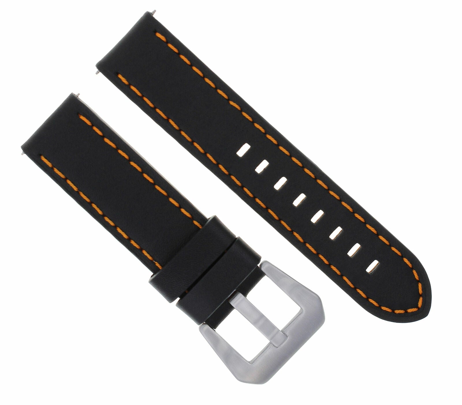 24MM GENUINE LEATHER WATCH BAND STRAP FOR LUM TEC WATCH BLACK ORANGE STITCHING