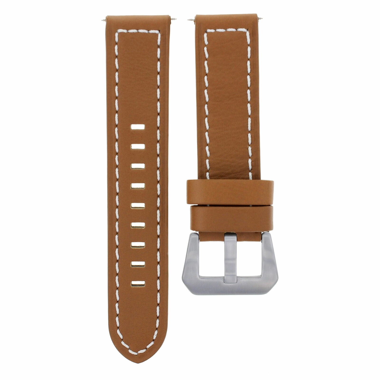 24MM COW LEATHER WATCH BAND STRAP FOR LUM TEC TAN WHITE STITCH