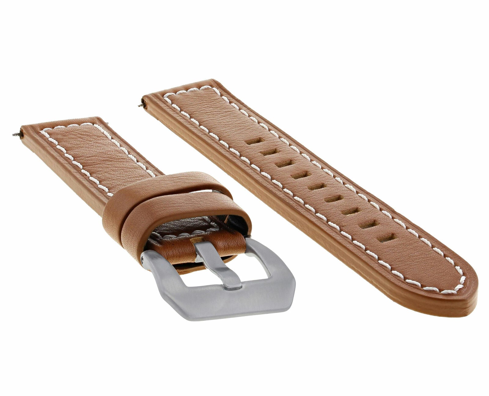 24MM COW LEATHER WATCH BAND STRAP FOR LUM TEC TAN WHITE STITCH