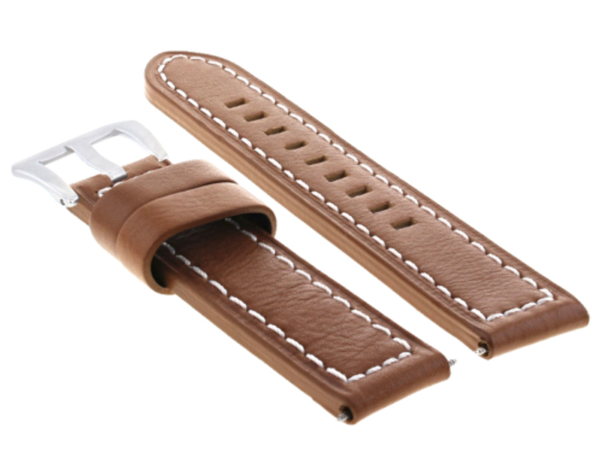 24MM COW LEATHER WATCH BAND STRAP FOR LUM TEC TAN WHITE STITCH