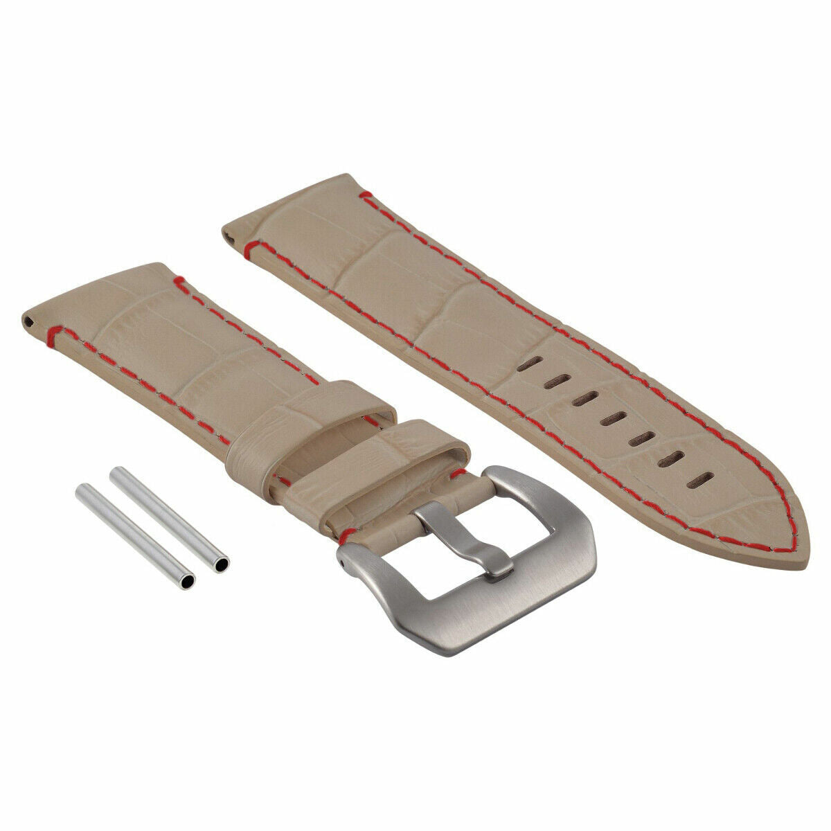 24MM GENUINE LEATHER WATCH BAND STRAP FOR LUM TEC WATCH BEIGE RED STITCH TOP QTY