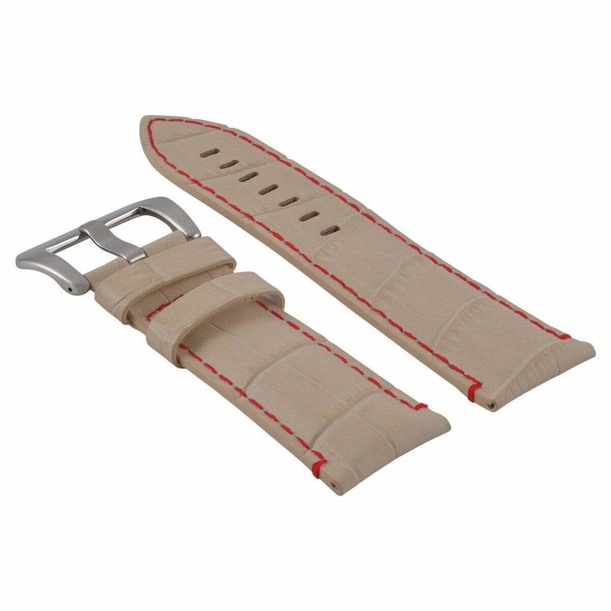 24MM GENUINE LEATHER WATCH BAND STRAP FOR LUM TEC WATCH BEIGE RED STITCHING