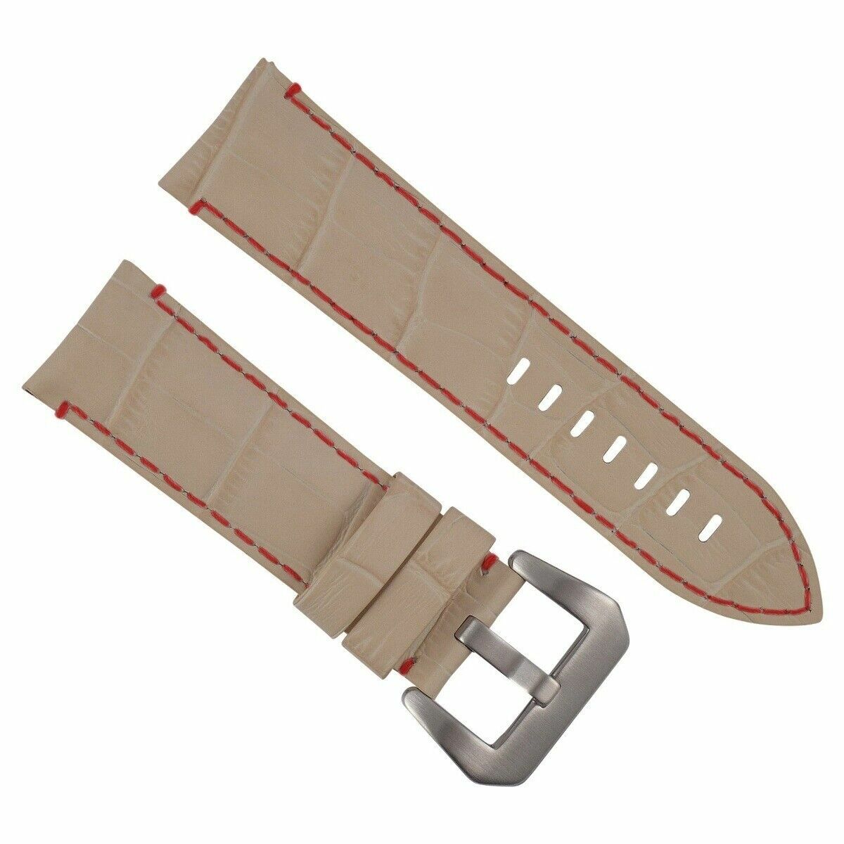 24MM GENUINE LEATHER WATCH BAND STRAP FOR LUM TEC WATCH BEIGE RED STITCHING