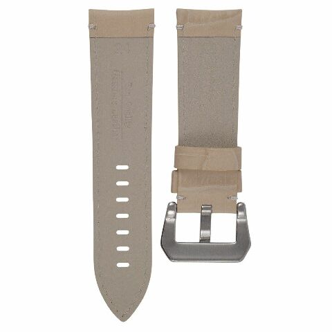 24mm Genuine Leather Watch Band Strap for Lum Tec Watch Beige, front view
