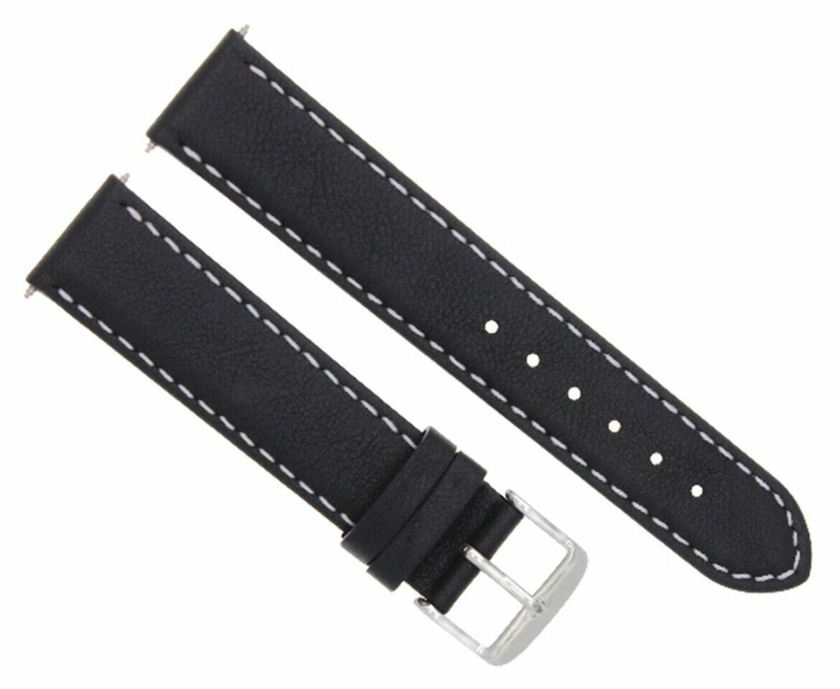 24MM SMOOTH LEATHER WATCH STRAP BAND FOR 45MM LUM TEC G7 WATCH BLACK