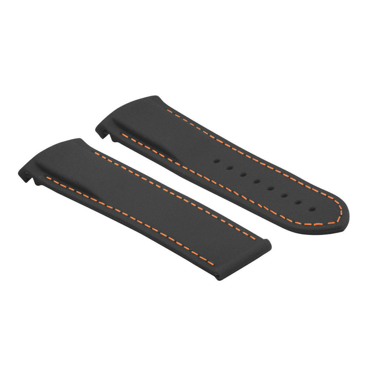 20MM RUBBER DIVER STRAP BAND 41MM OMEGA SEAMASTER CURVED END BLACK ORANGE STITCH