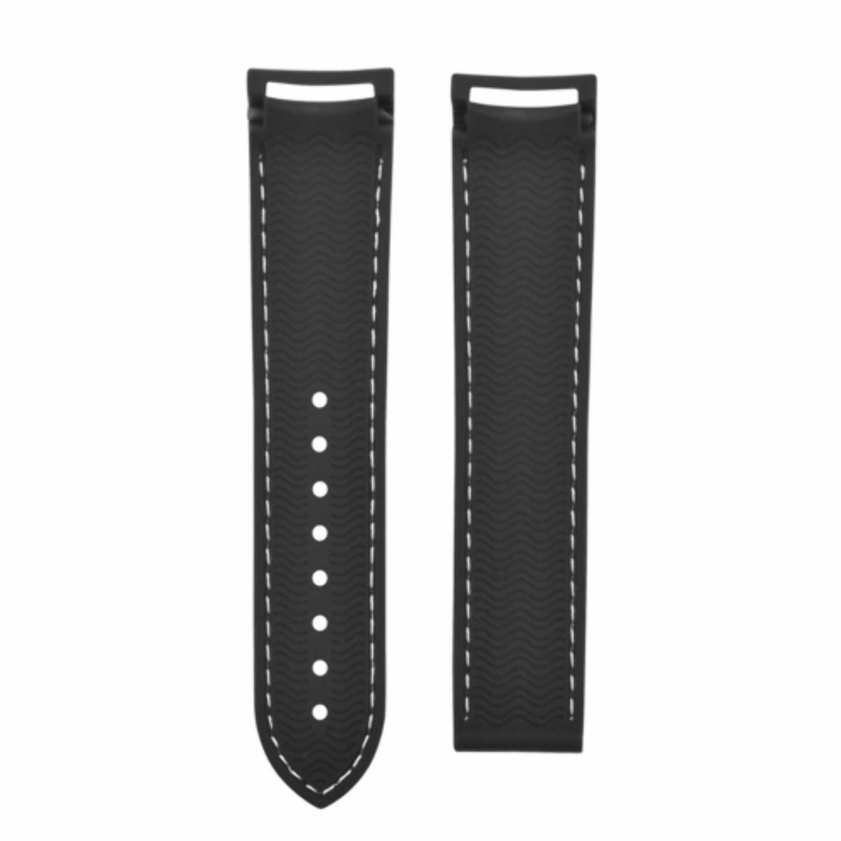 20MM CURVED END RUBBER DIVER STRAP BAND 41MM OMEGA SEAMASTER BLACK WHITE STITCH