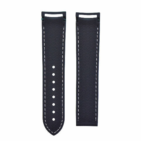 20MM RUBBER DIVER STRAP BAND 41MM FOR OMEGA SEAMASTER CURVED END BLUE WHITE STITCH