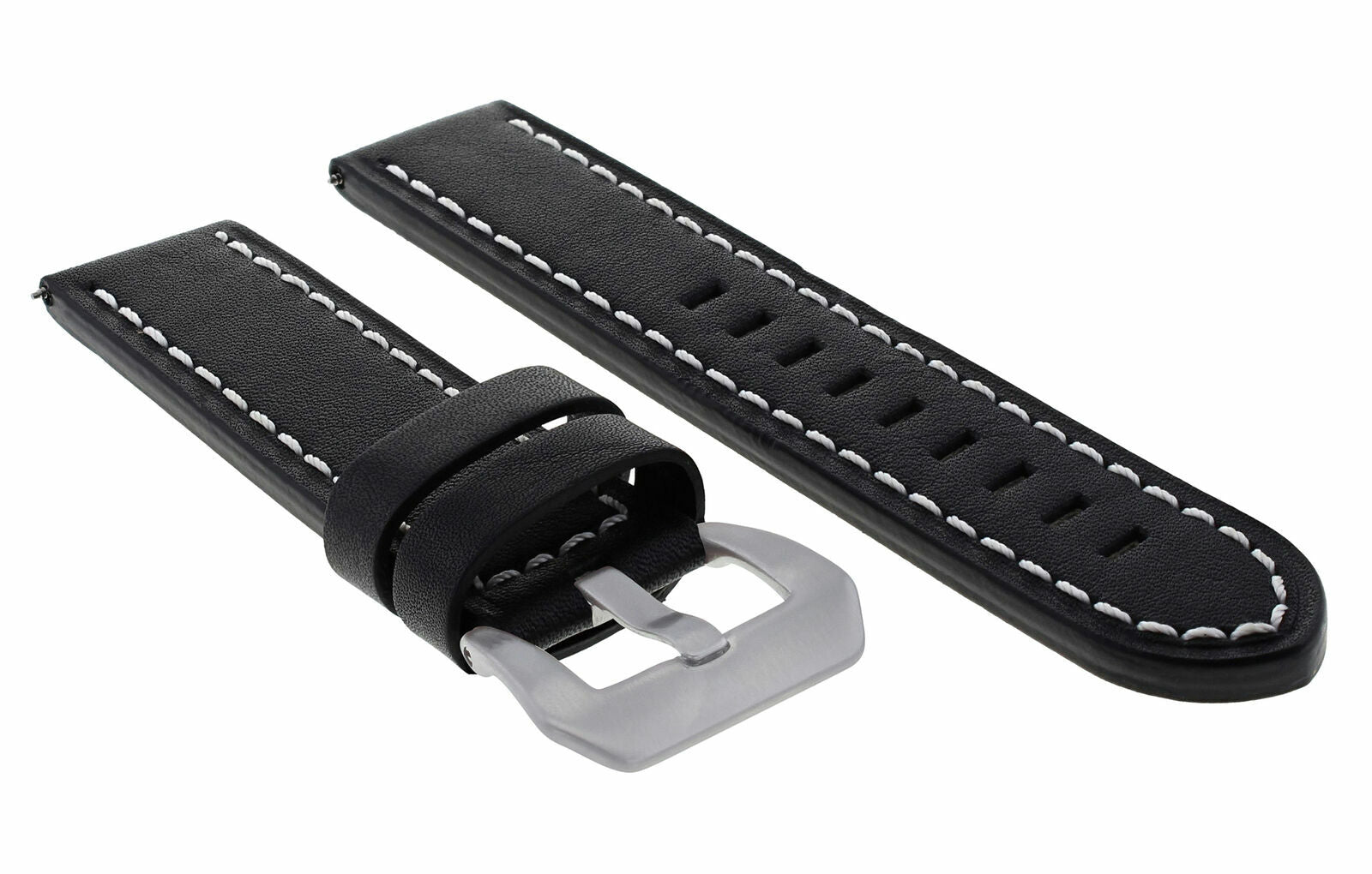 22MM BUFFALO LEATHER WATCH BAND STRAP FOR BREITLING NAVITIMER BLACK WHITE STITCH