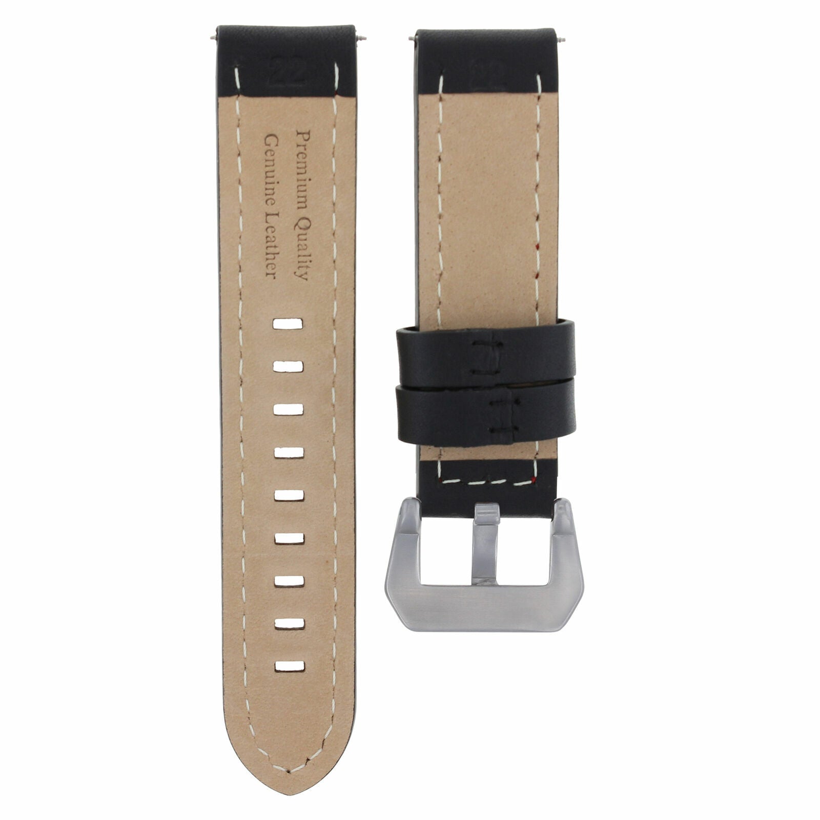 22MM BUFFALO LEATHER WATCH BAND STRAP FOR BREITLING NAVITIMER BLACK WHITE STITCH