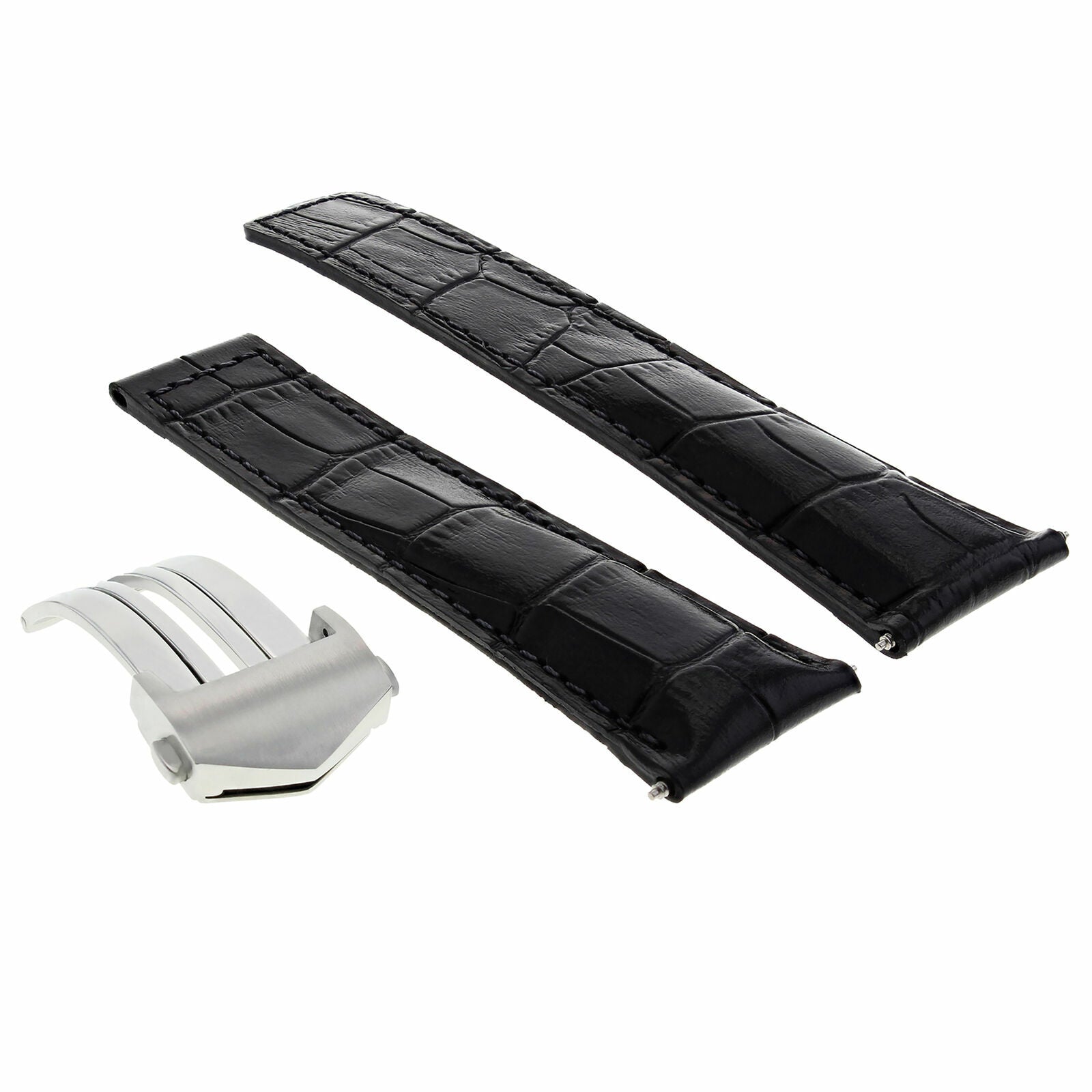 19MM LEATHER STRAP BAND BRACELET DEPLOY CLASP FOR TAG HEUER CARRERA 5 BLACK