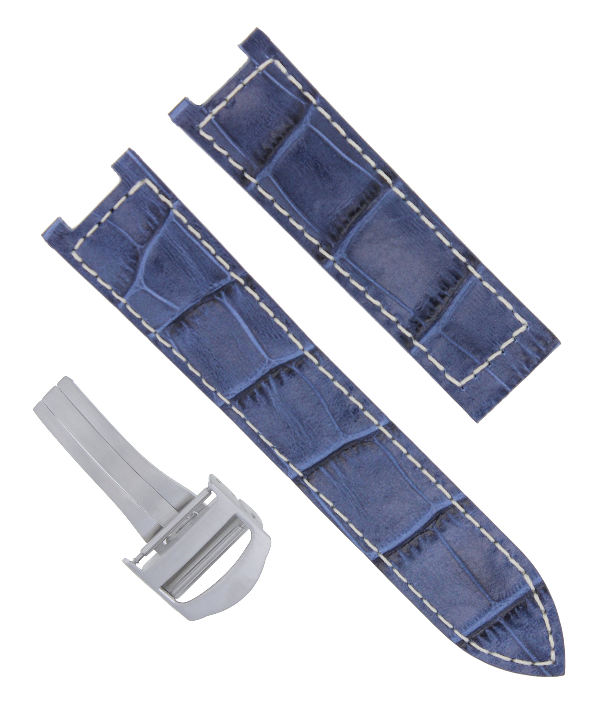 LEATHER WATCH BAND DEPLOYMENT CLASP FIT CARTIER SEATIMER 2790 WATCH 20MM BLUE WS