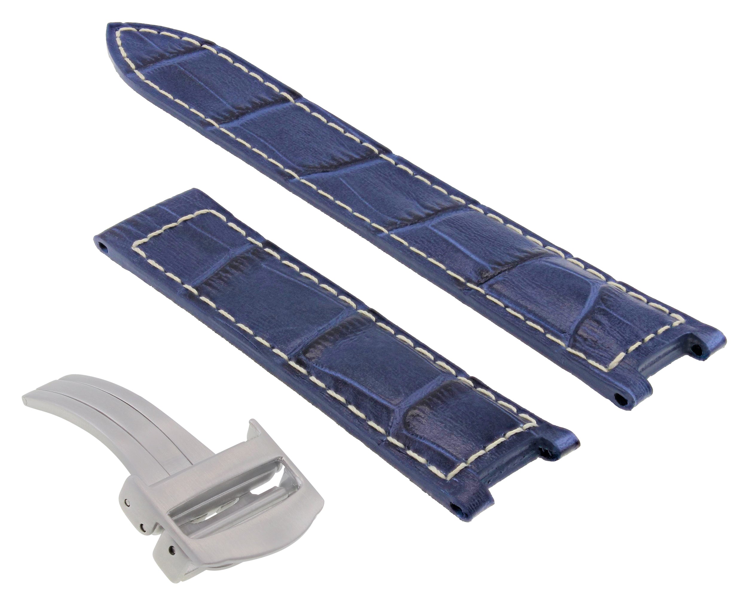 LEATHER WATCH BAND DEPLOYMENT CLASP FIT CARTIER SEATIMER 2790 WATCH 20MM BLUE WS