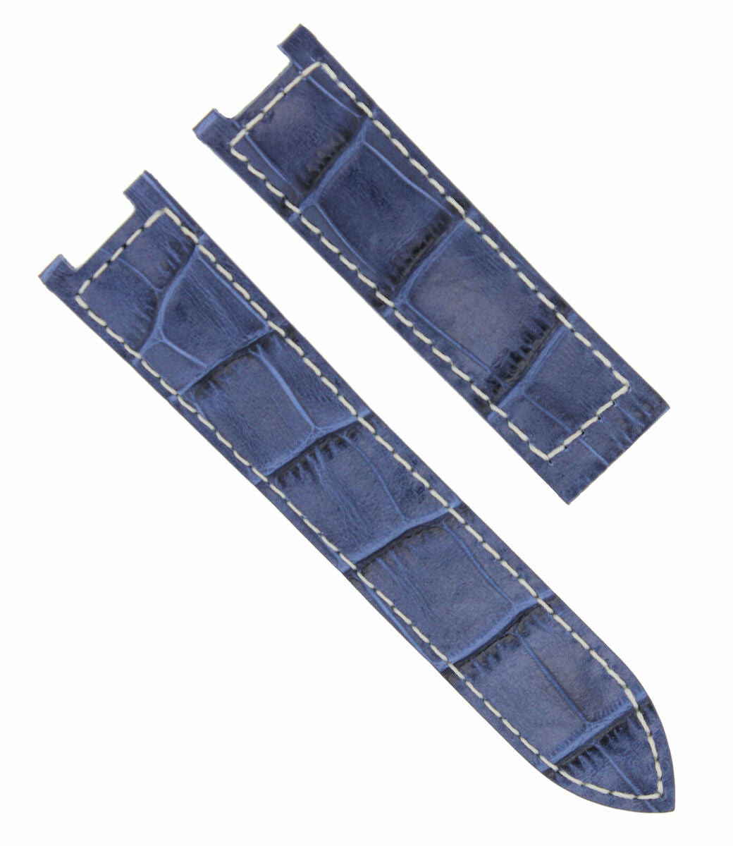 LEATHER WATCH BAND FOR FIT CARTIER SEATIMER DEPLOYMENT BUCKLE CLASP 20MM BLUE WS