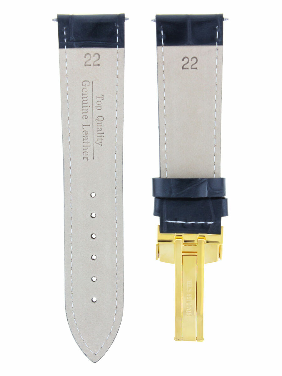 22MM LEATHER WATCH STRAP BAND DEPLOYMENT CLASP FOR OMEGA SEAMASTER BLACK GOLD