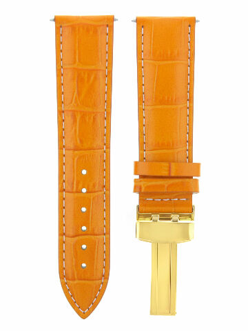 19MM LEATHER WATCH BAND STRAP DEPLOYMENT CLASP BUCKLE FOR OMEGA ORANGE GOLD
