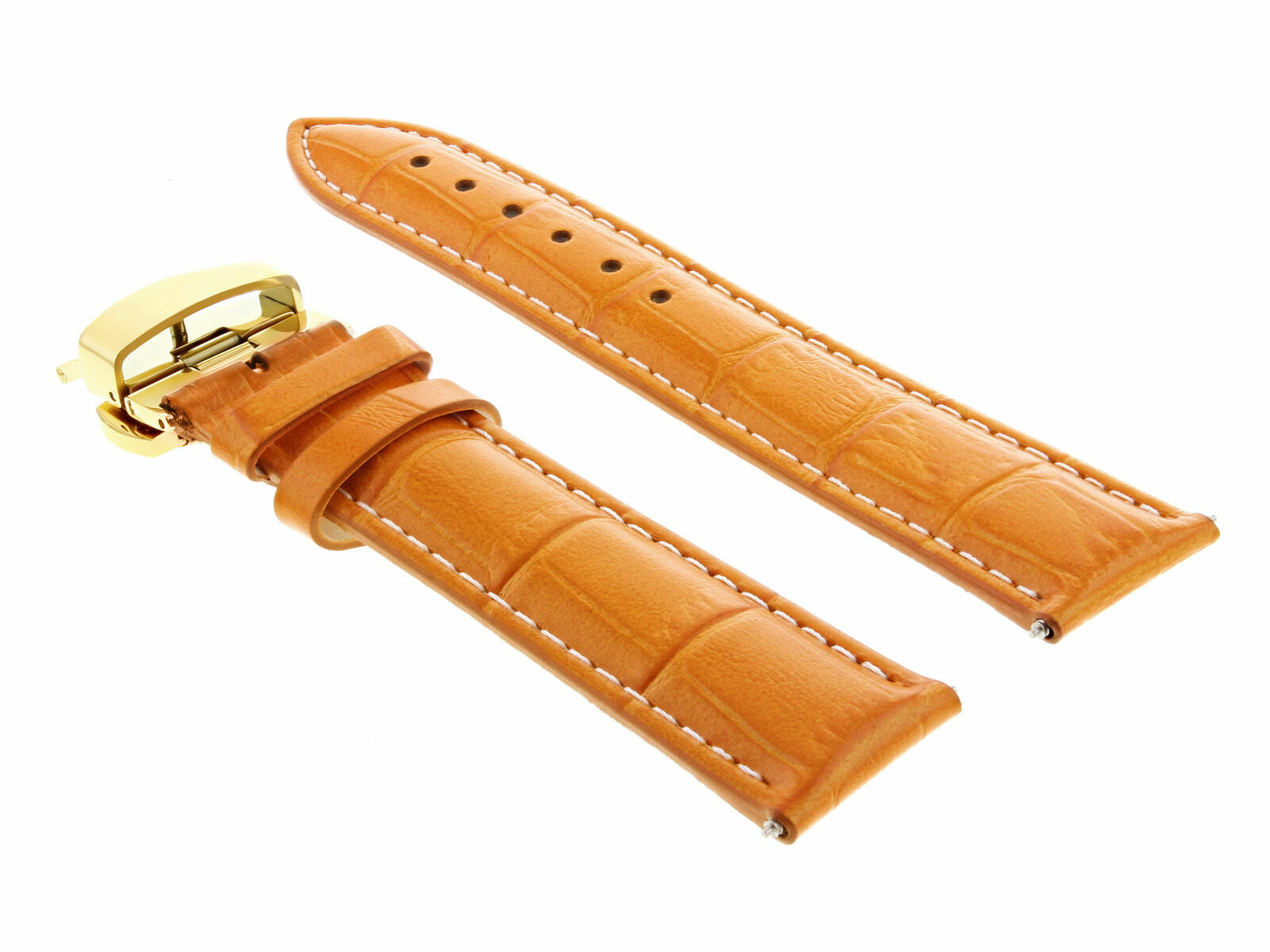 22MM LEATHER WATCH STRAP BAND DEPLOYMENT FOR OMEGA PLANET OCEAN ORANGE GOLD