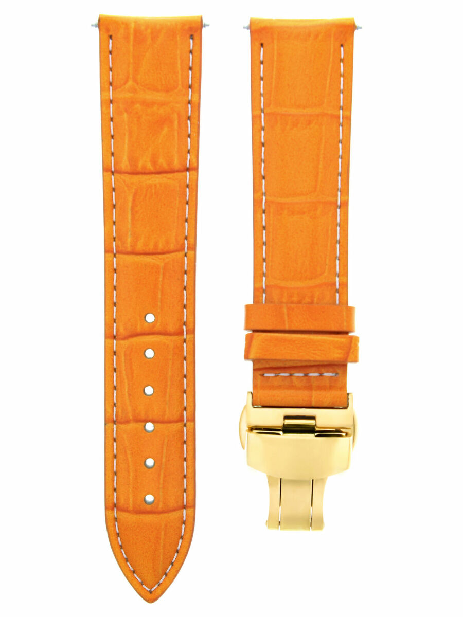 22MM LEATHER WATCH STRAP BAND DEPLOYMENT FOR OMEGA PLANET OCEAN ORANGE GOLD